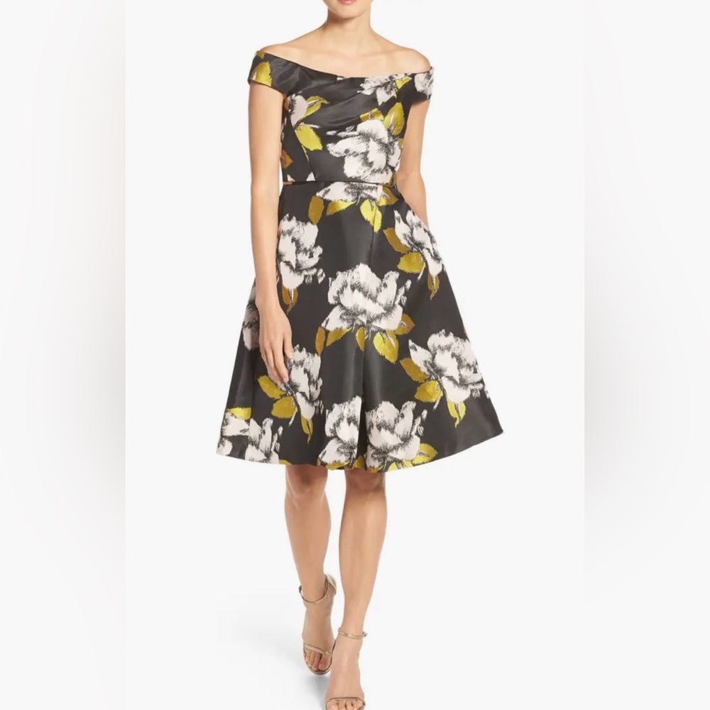 Adrianna Papell Floral Jacquard Off the Shoulder Dress - Size 10 NWT